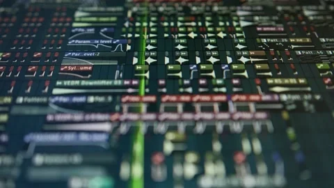 Sequencer with a huge musical project - the playhead moves along the music tr Stock Footage 221190074