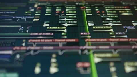 Sequencer with a huge musical project - the playhead moves along the music tr Stock Footage 221190174
