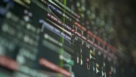 Sequencer with a huge musical project - the playhead moves along the music tr Stock Footage 221190281
