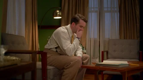 Sequences of a businessman with financial problems, 1950s, USA - Reenactment Stock Footage 245290541