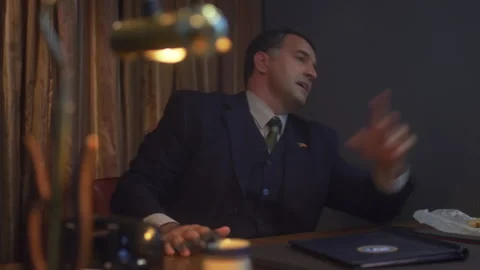 Sequences of a businessman working in office, 1950s, USA - Reenactment Stock Footage 245290550