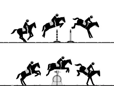 Sequences of horse jumping over obstacles Stock Illustration
