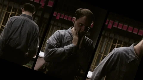 Sequences of an inmate pacing in jail cell, USA, 1960s - Reenactment 스톡 동영상 238866808