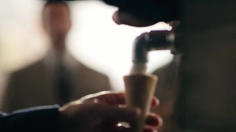 Sequences of a man looking at soft serve ice cream machine, USA, 1930s - Reenact Stock Footage 236084489