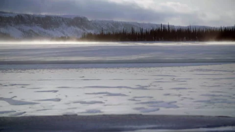 Sequences of scenic winter view of lake with details, Northwest-Territories, Can Stock Footage 244646692