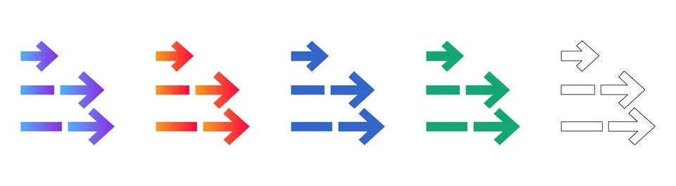Sequential Arrow Progression Icon Set Stock Illustration