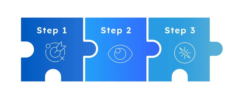 Sequential business workflow puzzle piece infographic 3 steps イラスト素材