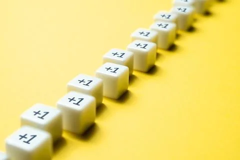 Sequential chain of blocks with plus one. Sequence. Arithmetic progression... Stock Photos