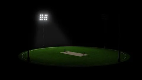 Sequential Floodlights Brightly Lighting Up Cricket Field Stock Illustration