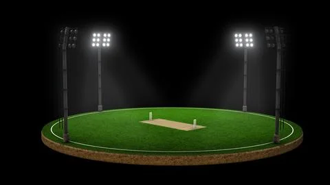 Sequential Floodlights Brightly Lighting Up Cricket Field 스톡 일러스트