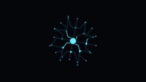 Sequential Glowing Circuit Nodes Lighting Up Across Intricate Cyan Pathway .. Видео 345981999