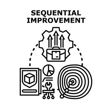 Sequential improvement process achieving business goals concept Stock Illustration