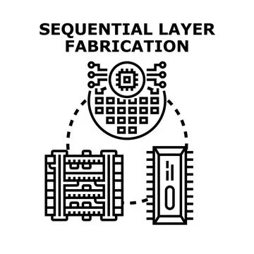 Sequential layer fabrication of microchips and electronics Ilustración de archivo