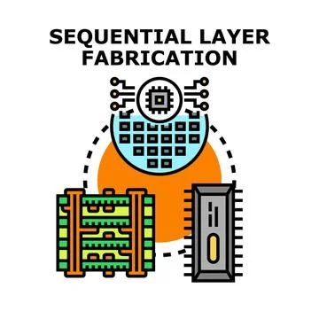 Sequential layer fabrication of microchips and electronics Ilustración de archivo