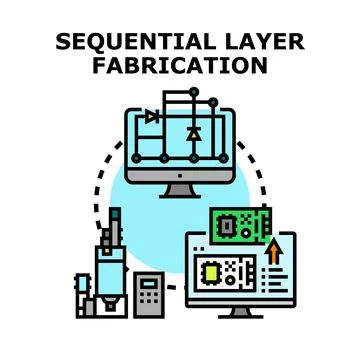 Sequential layer fabrication process in electronic manufacturing Stock Illustration
