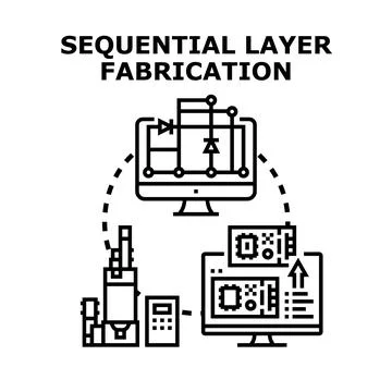 Sequential layer fabrication process in electronic manufacturing Stock Illustration
