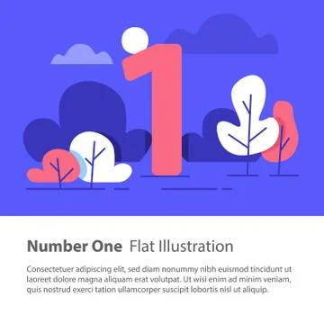 Sequential number, number one, top chart concept, night sky, flat illustratio Illustrazione stock