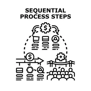 Sequential process steps workflow and business strategy Stock Illustration