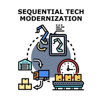 Sequential tech modernization process vector illustration Stock Illustration