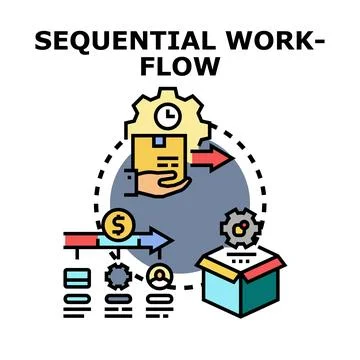 Sequential workflow concept moving a package through a process Stock Illustration