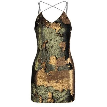 Sequin Mini Dress with Camouflage Pattern Stock Illustration
