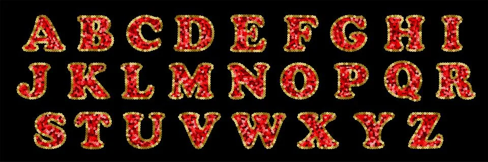 Sequin Red and Gold Vector Alphabet Stock Illustration