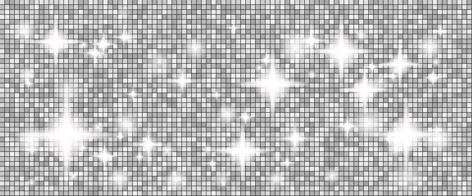 Sequin silver disco ball background with glam mosaic and white grid for night Stock Illustration