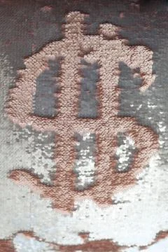 Sequins close-up macro. Abstract background with gold sequins color on the fa 스톡 사진