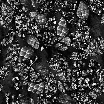 Sequins. Seamless pattern realistic black background with sequins Stock Illustration