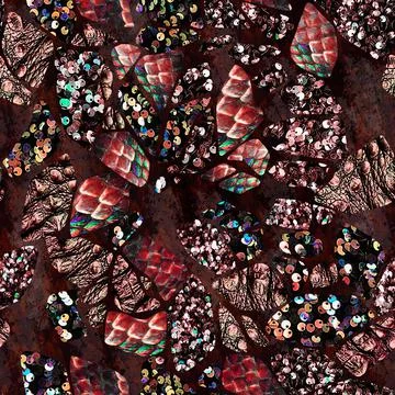 Sequins. Seamless pattern realistic red background with sequins Stock Illustration