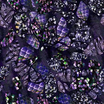 Sequins. Seamless pattern realistic violet background with sequins Stock Illustration