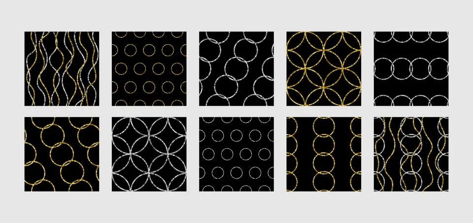 Sequins Seamless Patterns set Holiday repeat backgrounds 스톡 일러스트