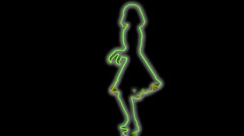 Ser-10 - neon outlined gogo dancer silhouette in green Stock Footage