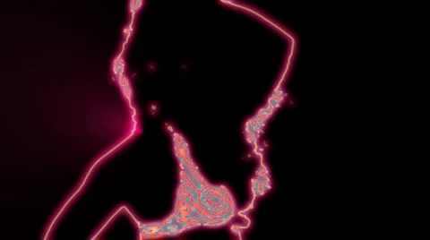 Ser-11 - neon outlined gogo dancer silhouette in red with light rays Stock Footage