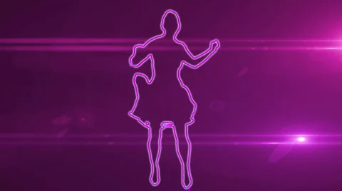 Ser-15 - neon outlined gogo dancer silhouette in pink with lens flares Stock Footage
