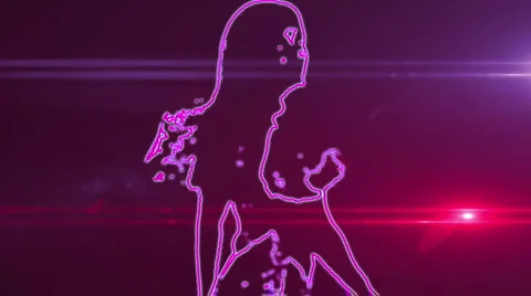 Ser-16 - neon outlined gogo dancer silhouette in pink with lens flares Stock Footage