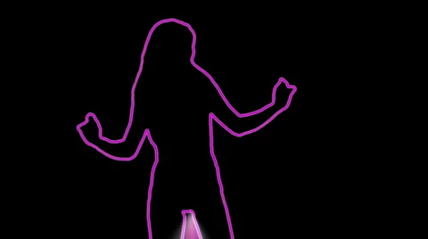 Ser-28 - neon outlined gogo dancer silhouette in pink with light rays Stock Footage