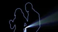 ser-31 - neon outlined dance couple silhouette in blue with light rays HD Footage