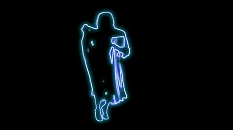 Ser-4 - neon outlined gogo dancer silhouette in blue with light rays Stock Footage