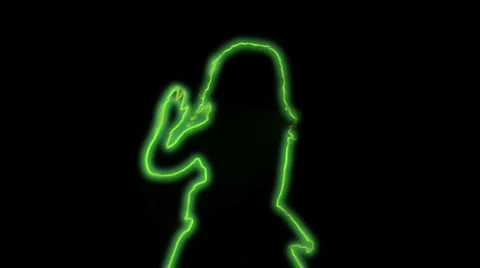 Ser-7 - neon outlined gogo dancer silhouette in green with light rays Stock Footage