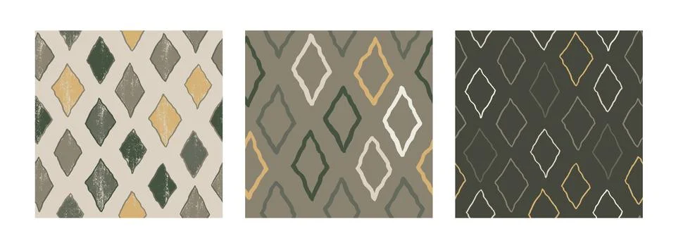 Ser drawn seamless textured pattern with rhombus and diamonds for backgrounds 库存插图