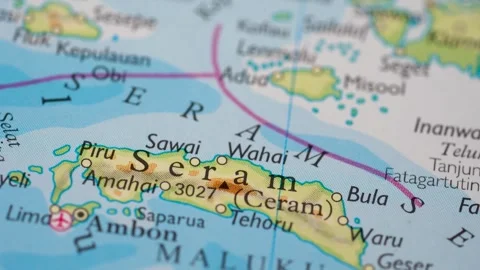 Seram Island highlighted on a world map 4K Stock Footage 300659338