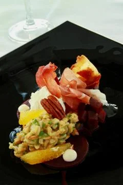 Serano ham plated appetizer Stock Photos