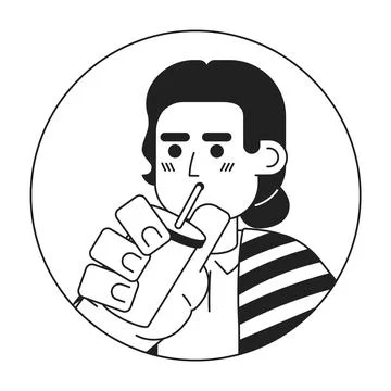 Serape mexican man drinking through straw bw 2D vector avatar illustration Stock-Illustration
