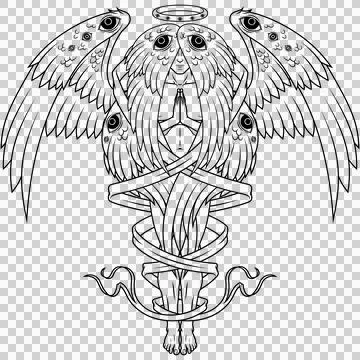Seraph with six wings surrounded with a ribbon イラスト素材