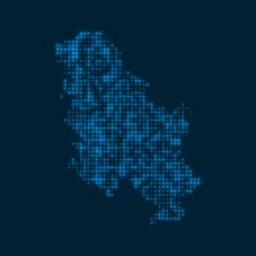 Serbia dotted glowing map. Shape of the country with blue bright bulbs. Vec.. Stock Illustration