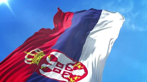 Serbia Flag Low Angle View Stock Footage 295702690