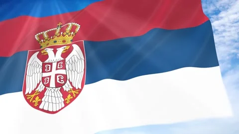 Serbia Flag Seamless Loop 4k 60fps on Sky Background Stock Footage 341677506