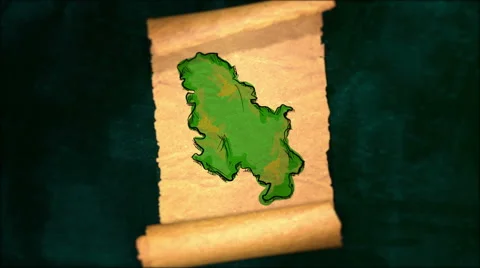 Serbia Map Painting Unfolding Old Paper Scroll 3D 4K Stock Footage 59102461