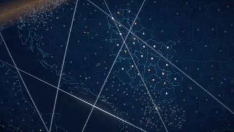 Serbia national map glowing data network from space seamless loop Vidéo 343369490